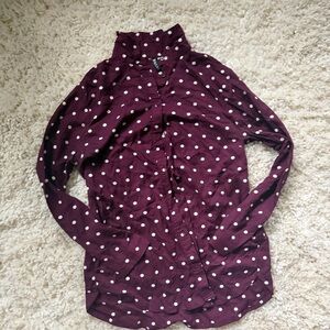 Divided H&M spring long sleeve cute outfit button down Maroon Polka Dot Blouse